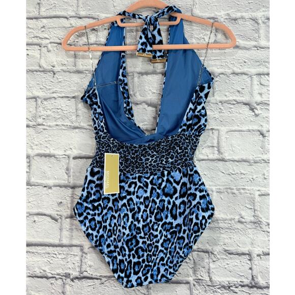 MICHAEL KORS Printed Cross-Front Cut-Out One Piece Halter Swimsuit Size 4 NWT - Picture 4 of 4